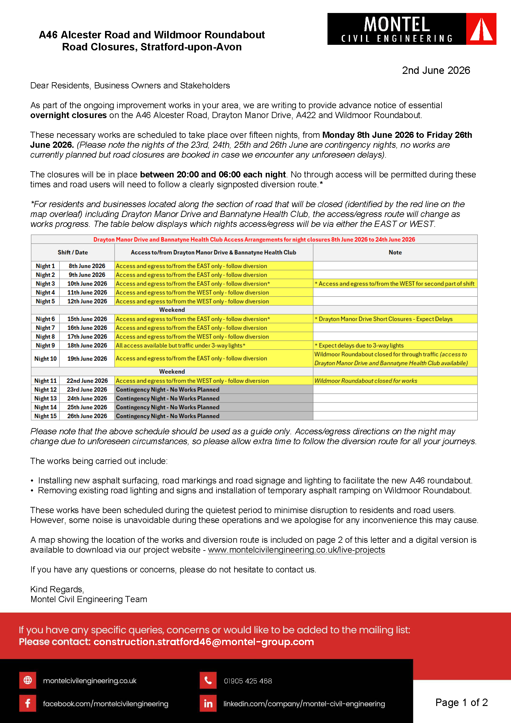 A46 Closure Stratford Montel Letter to Stakeholders 02.06.26 Page 1
